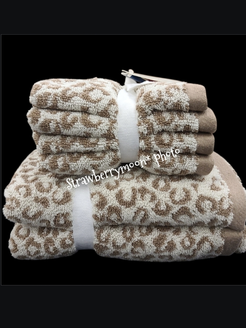 6 Piece Rachel Zoe Leopard Cheetah Animal Print Hand Towel & Washcloth Set NEW - Picture 2 of 6